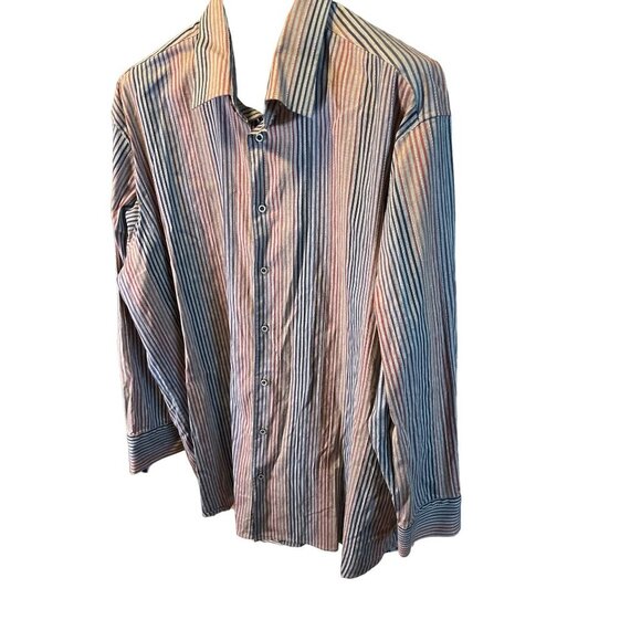 Visconti Gray Vertical Multicolor Striped Button Down Mens Shirt Sz 2XB - Picture 3 of 10